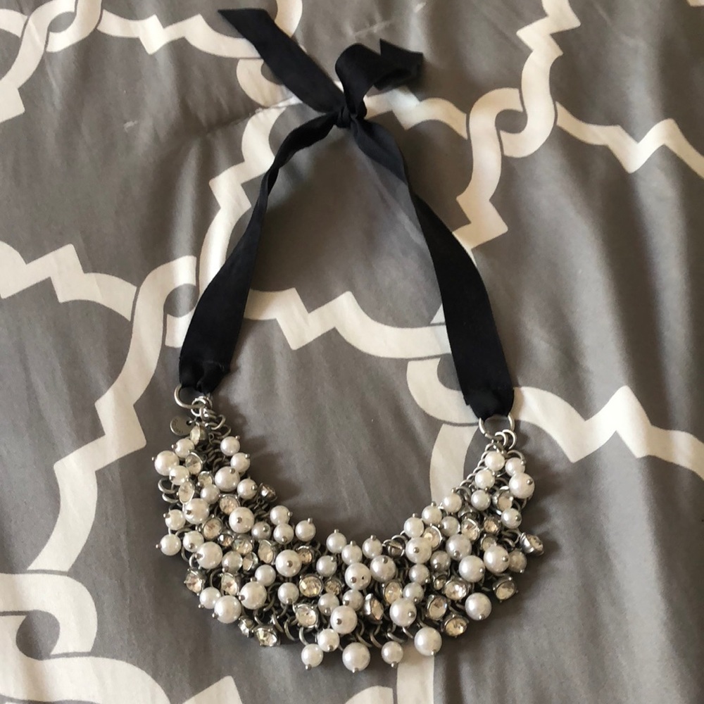 Pearl, stone, and chain tie necklace
